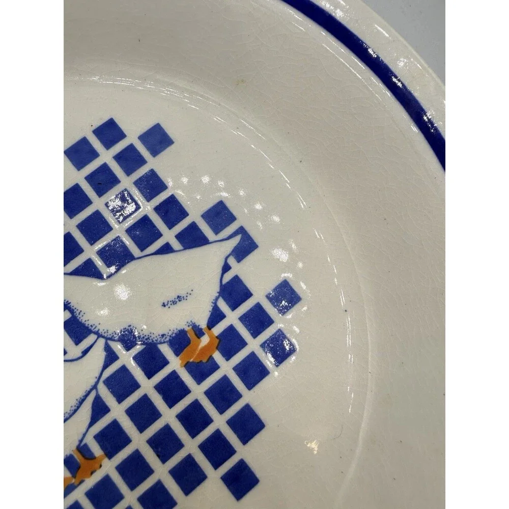 Vintage 80s 90s Mount Clemens Pottery Blue Geese Goose Pie Plate